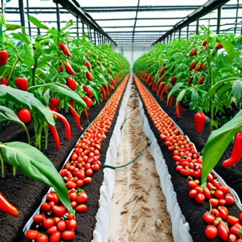 Home 11 **A smart farm in Johor, Malaysia, featuring chili plants with visible soil moisture sensors. The scene should depict a modern agricultural setup, highlighting the use of technology in farming. Focus on healthy, vibrant chili plants and the technological devices monitoring them.**